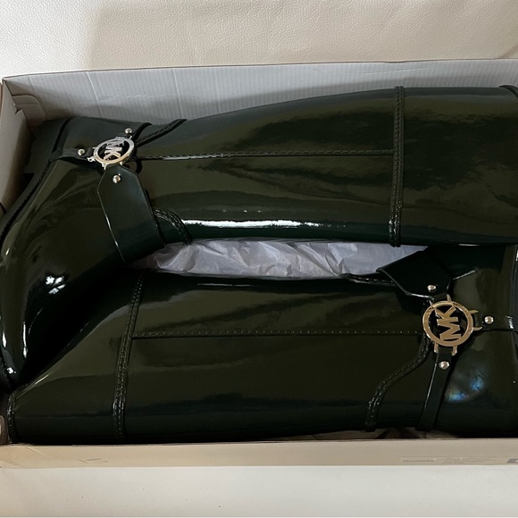 New Michael Kors Fulton Harness Tall Hunter Green Rainboots Size 9 - Picture 1 of 5